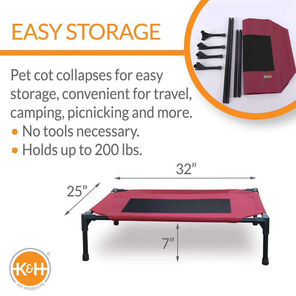 Elevated Pet Cot, Medium Red 25" X 32"