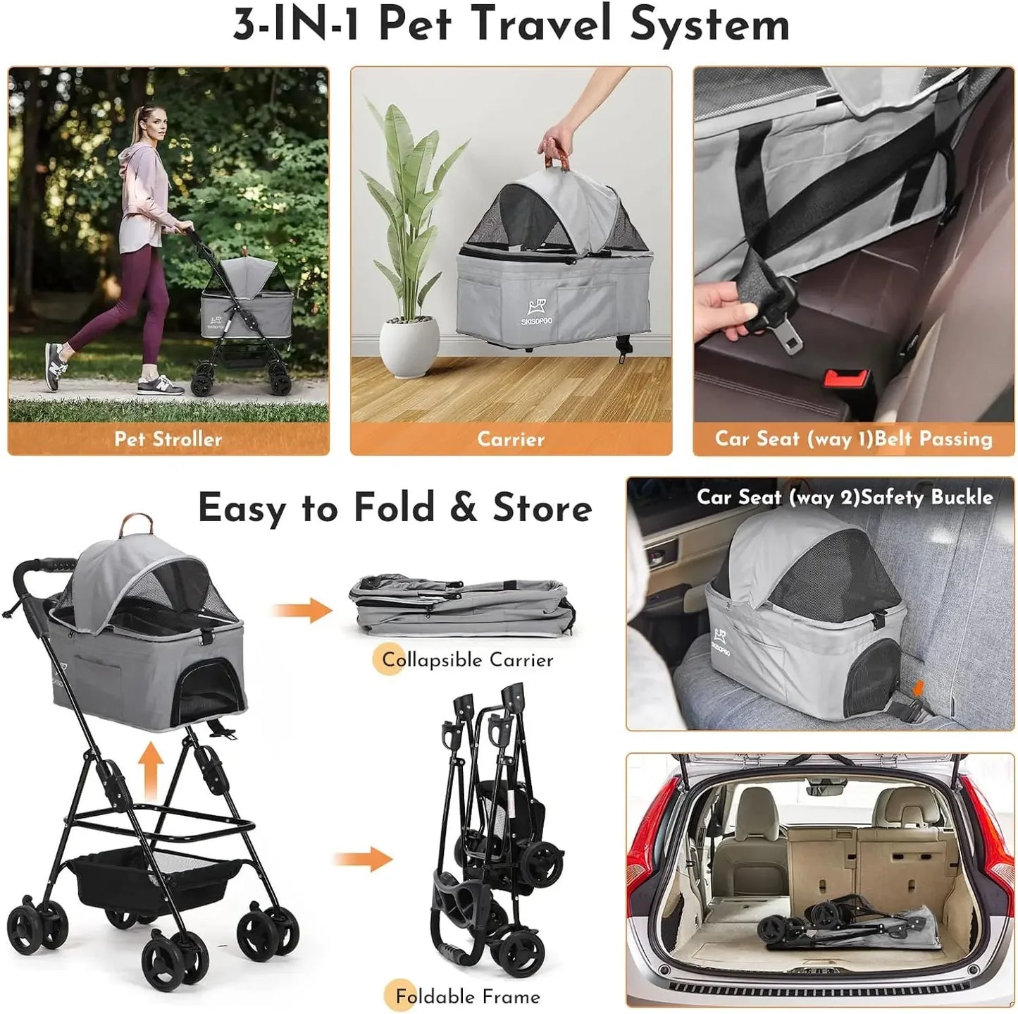 3-in-1 Foldable Pet Stroller