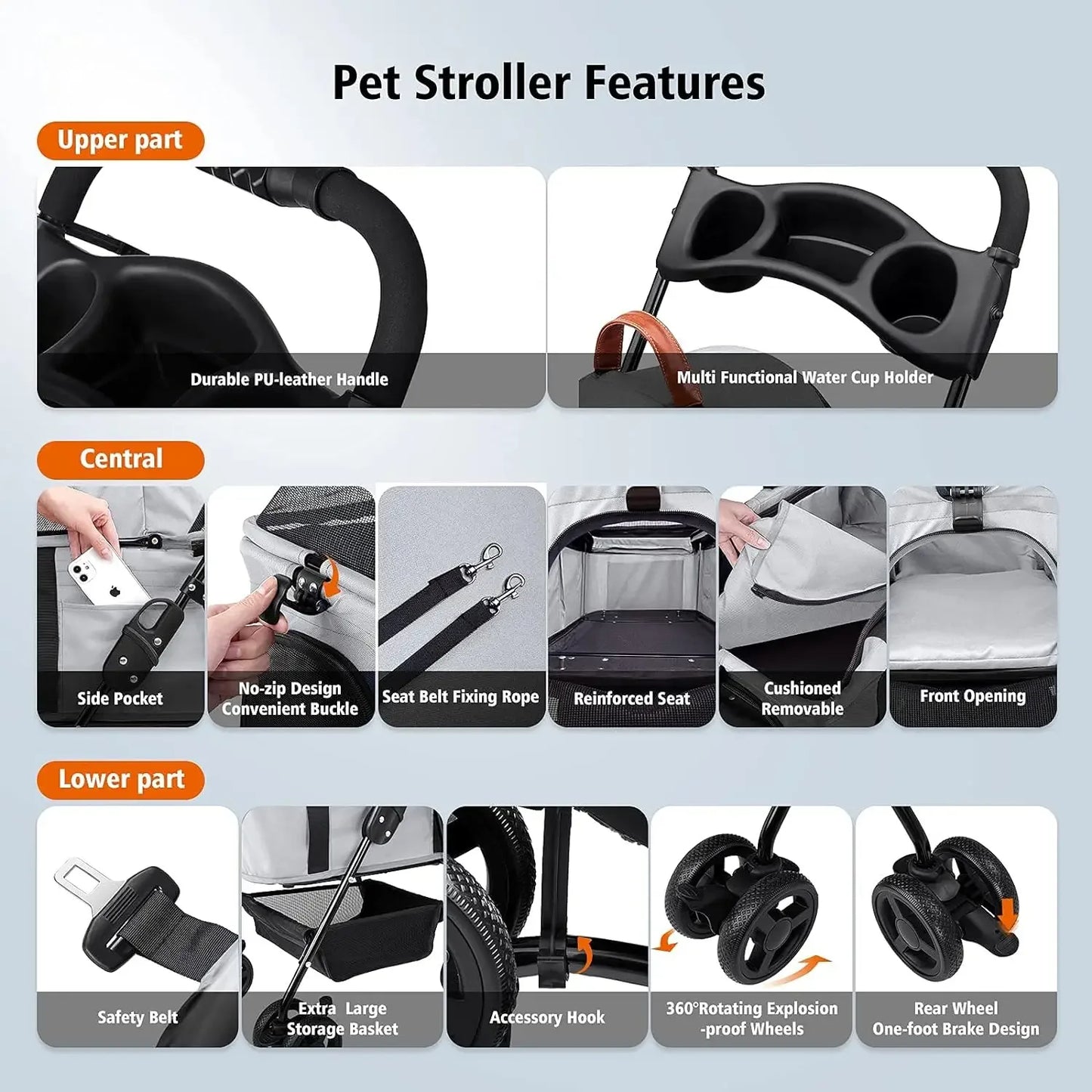 3-in-1 Foldable Pet Stroller